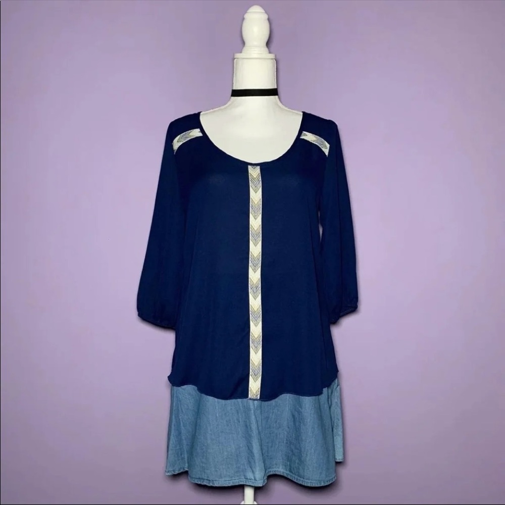 Rue 21 Navy Blue Embroidered Blouse